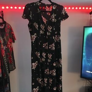 Maxi dress floral black button down shirt new